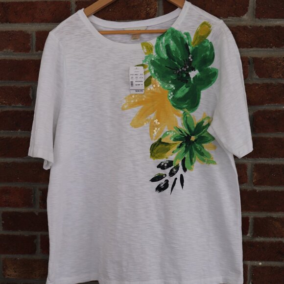 CJ Banks Shirt * NWT * 1X * Green / Yellow / White * Sparkle - Picture 1 of 10